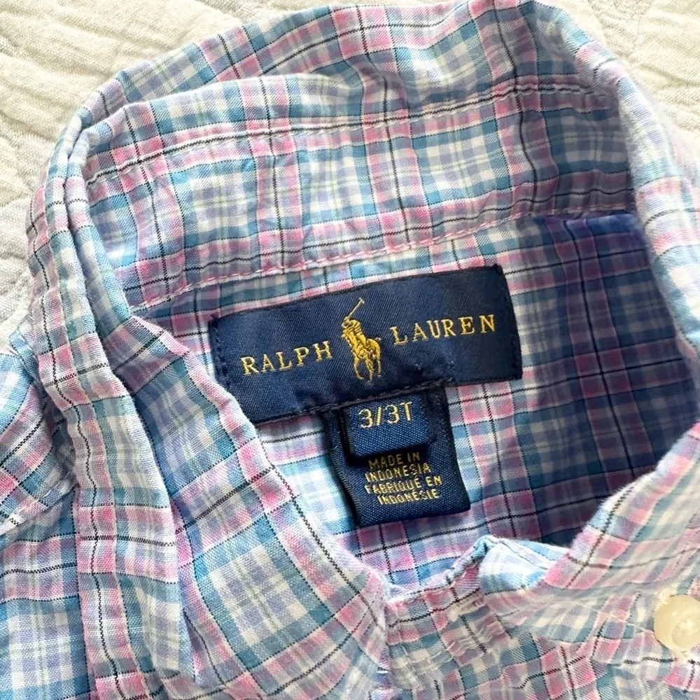 Ralph Lauren 3T button down shirt formal plaid blue